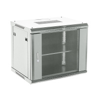Настенный телекоммуникационный шкаф 19" 6U 550×400мм, дверь стекло, с задней стенкой, разборный, серый (RAL 7035) REXANT 